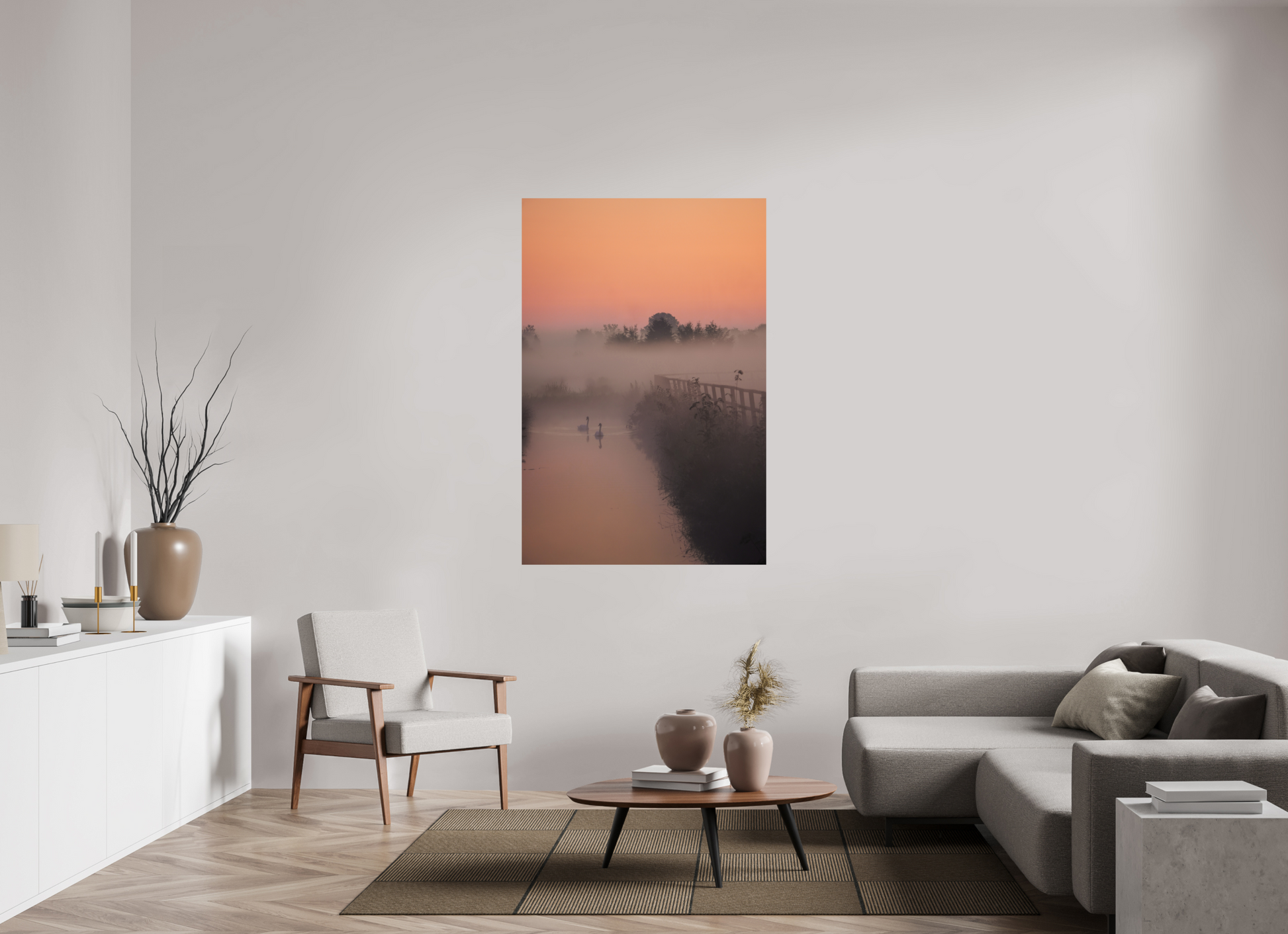 100 x 150 cm, Photo Print On Fuji Crystal DP II Swans in the Morning Mist