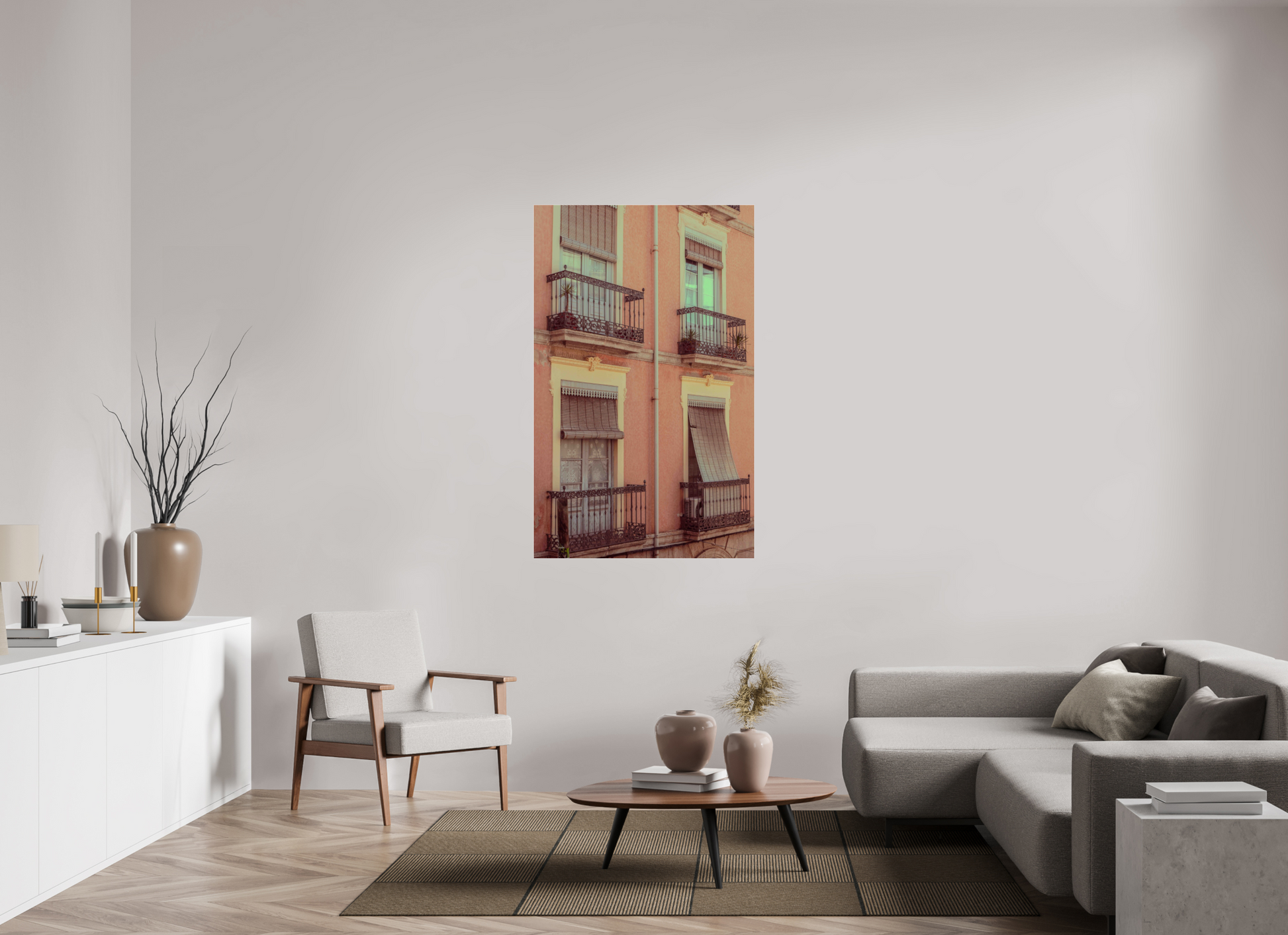 90 x 144 cm, Photo Print Under Acrylic Glass Ventanas rosas