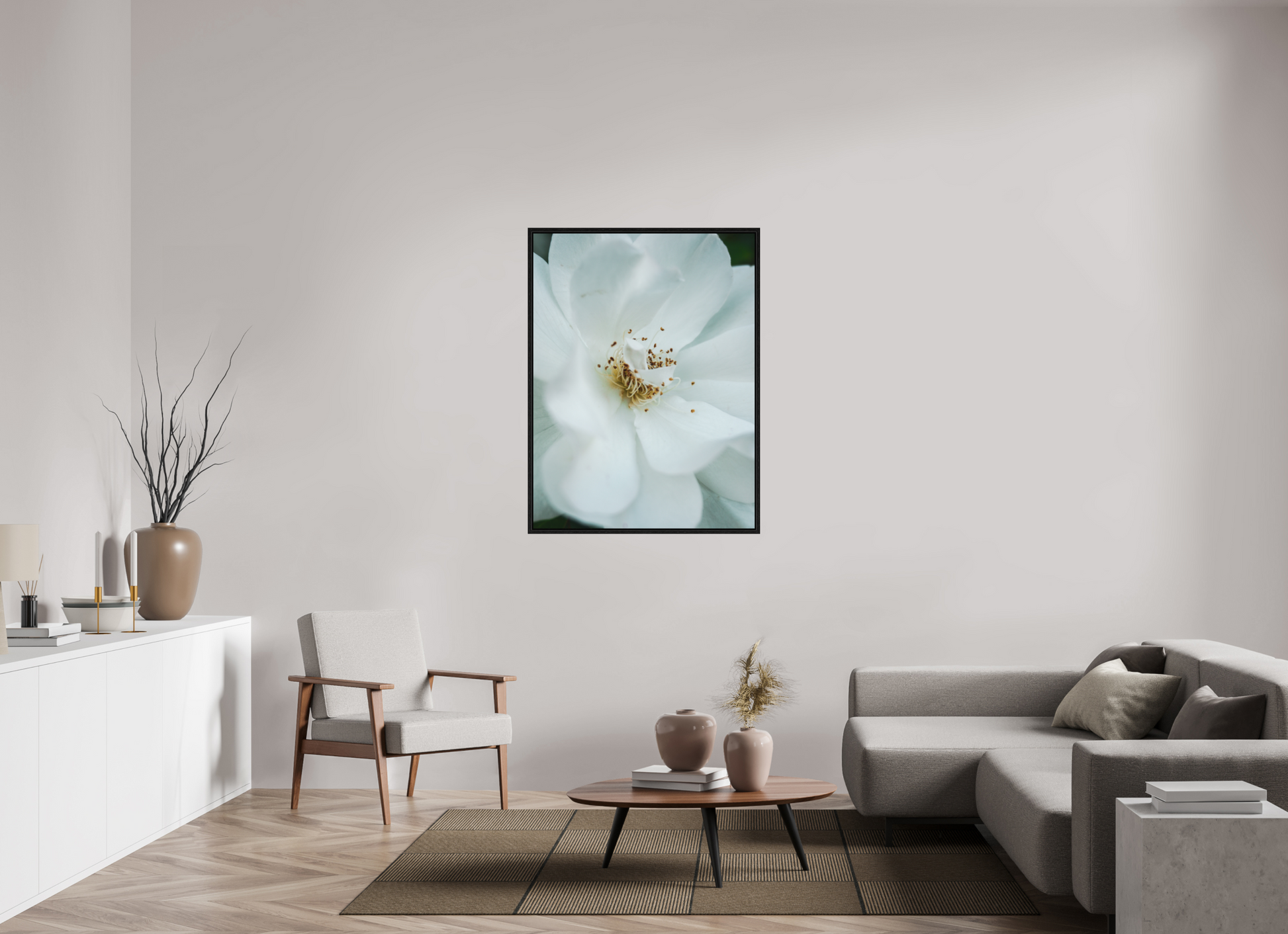 90 x 120 cm, Floater Frame White camelia
