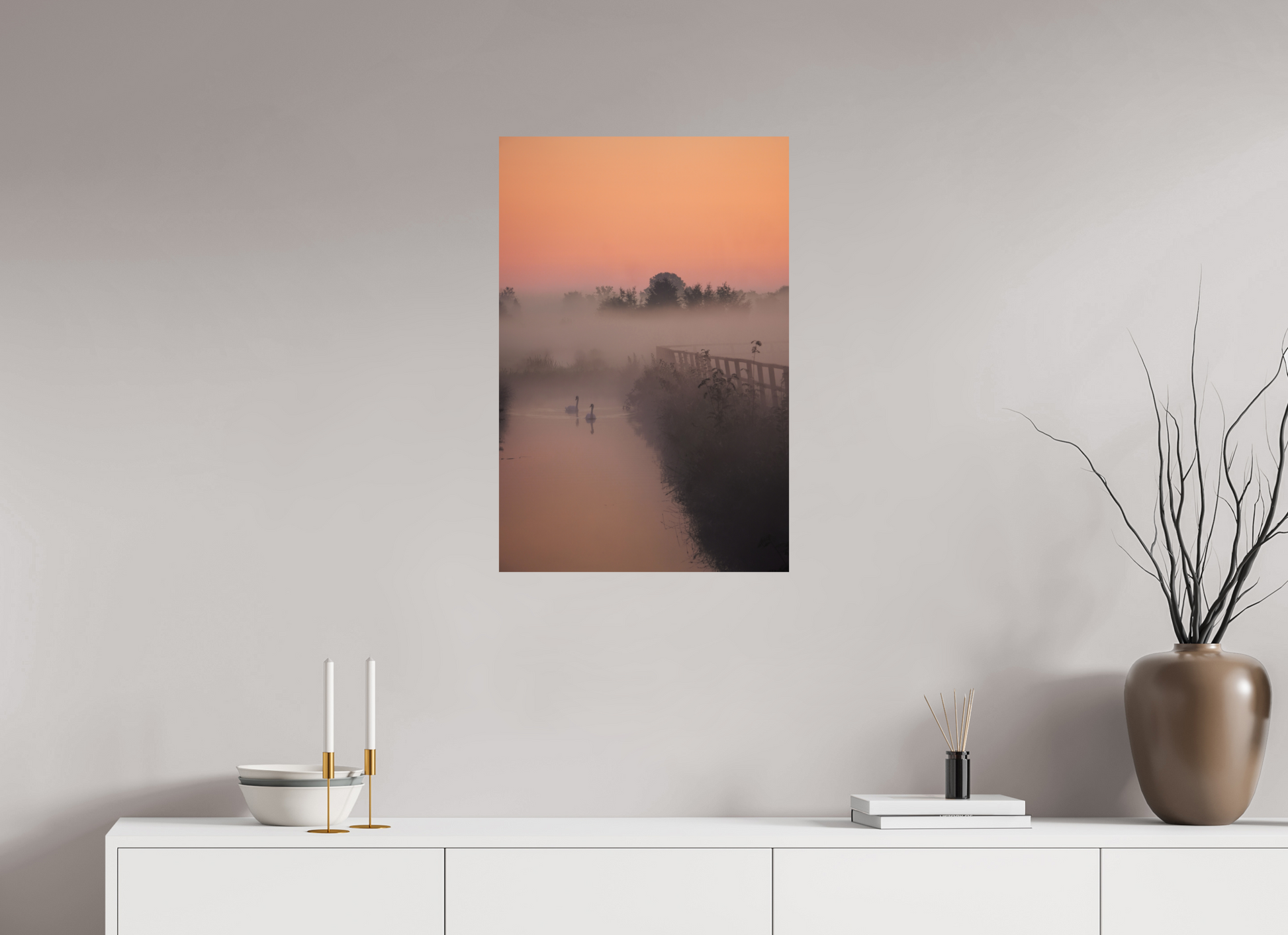 50 x 75 cm, Photo Print On Fuji Crystal DP II Swans in the Morning Mist