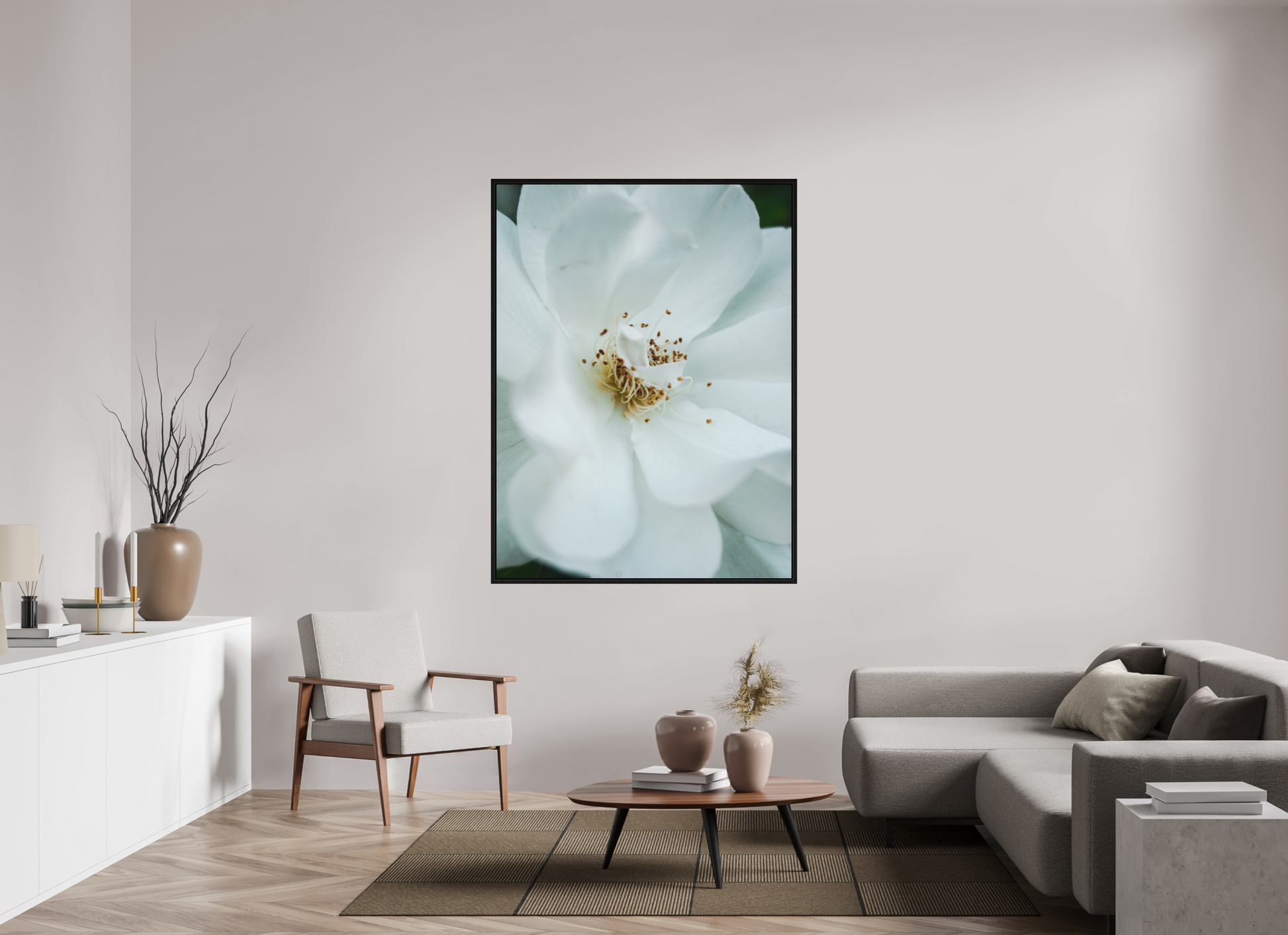 120 x 160 cm, Floater Frame White camelia