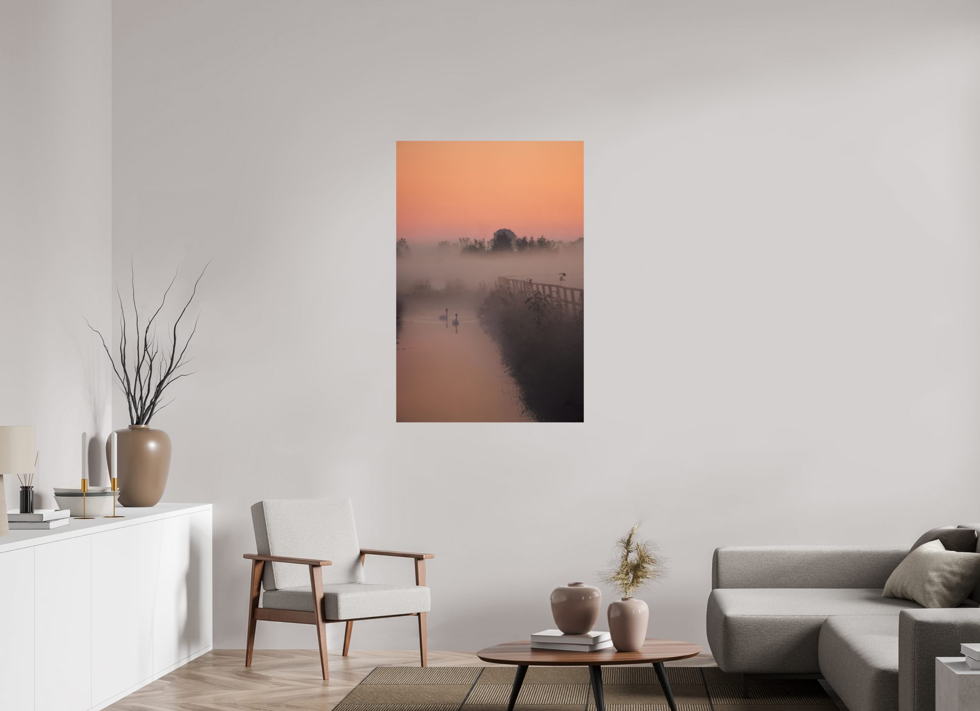 80 x 120 cm, Photo Print On Fuji Crystal DP II Swans in the Morning Mist
