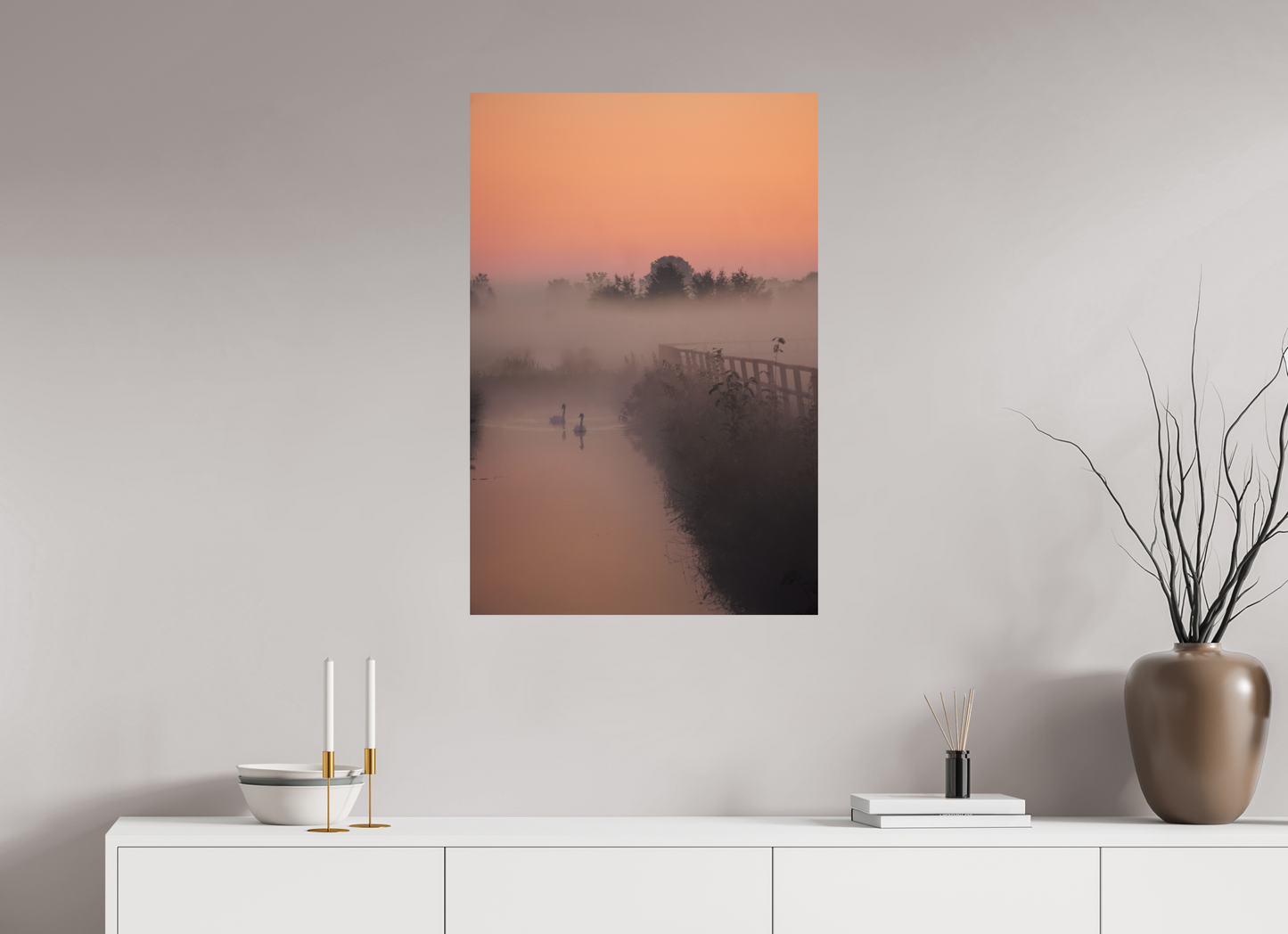 60 x 90 cm, Photo Print On Fuji Crystal DP II Swans in the Morning Mist