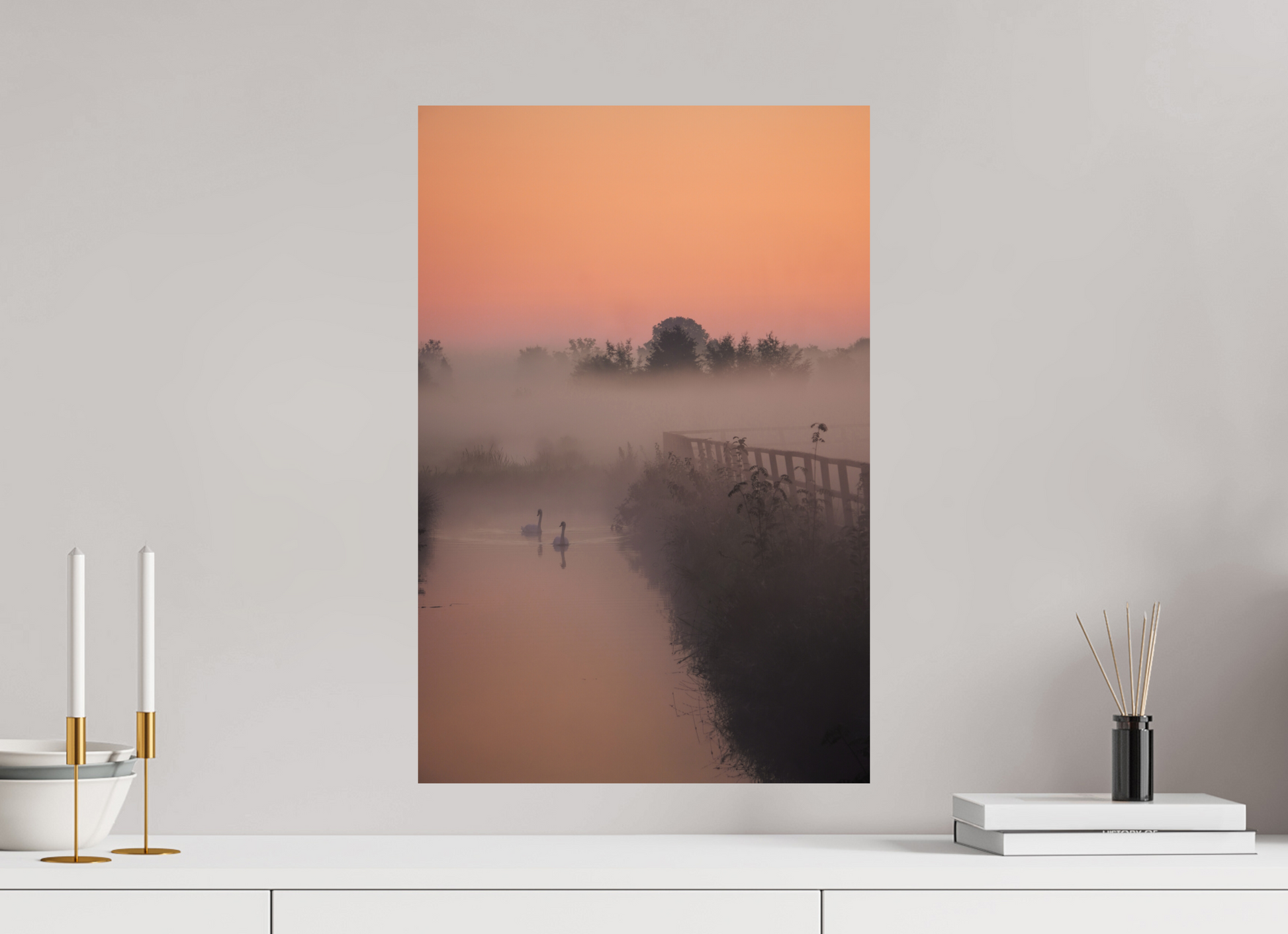40 x 60 cm, Photo Print On Fuji Crystal DP II Swans in the Morning Mist