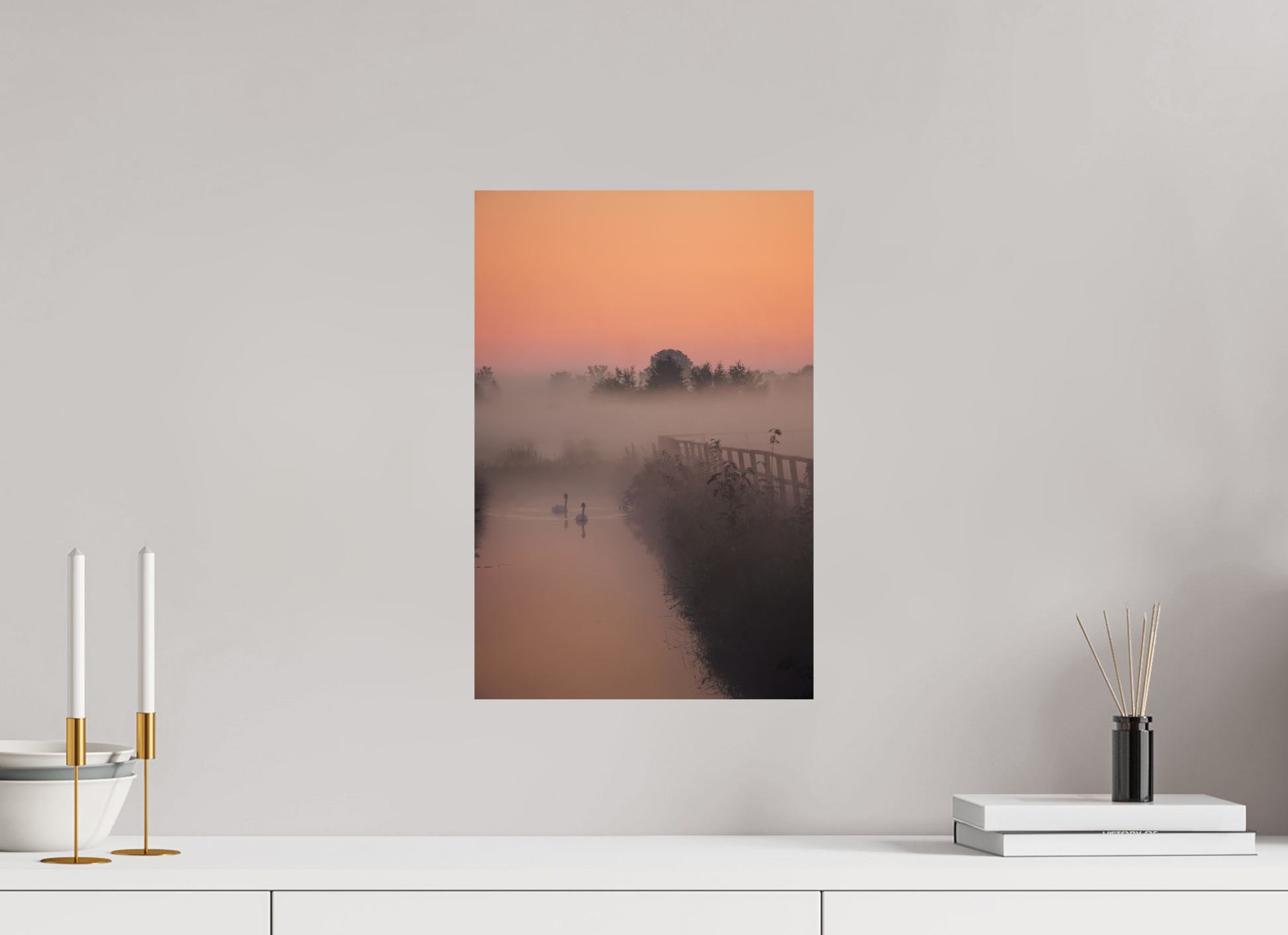 30 x 45 cm, Photo Print On Fuji Crystal DP II Swans in the Morning Mist