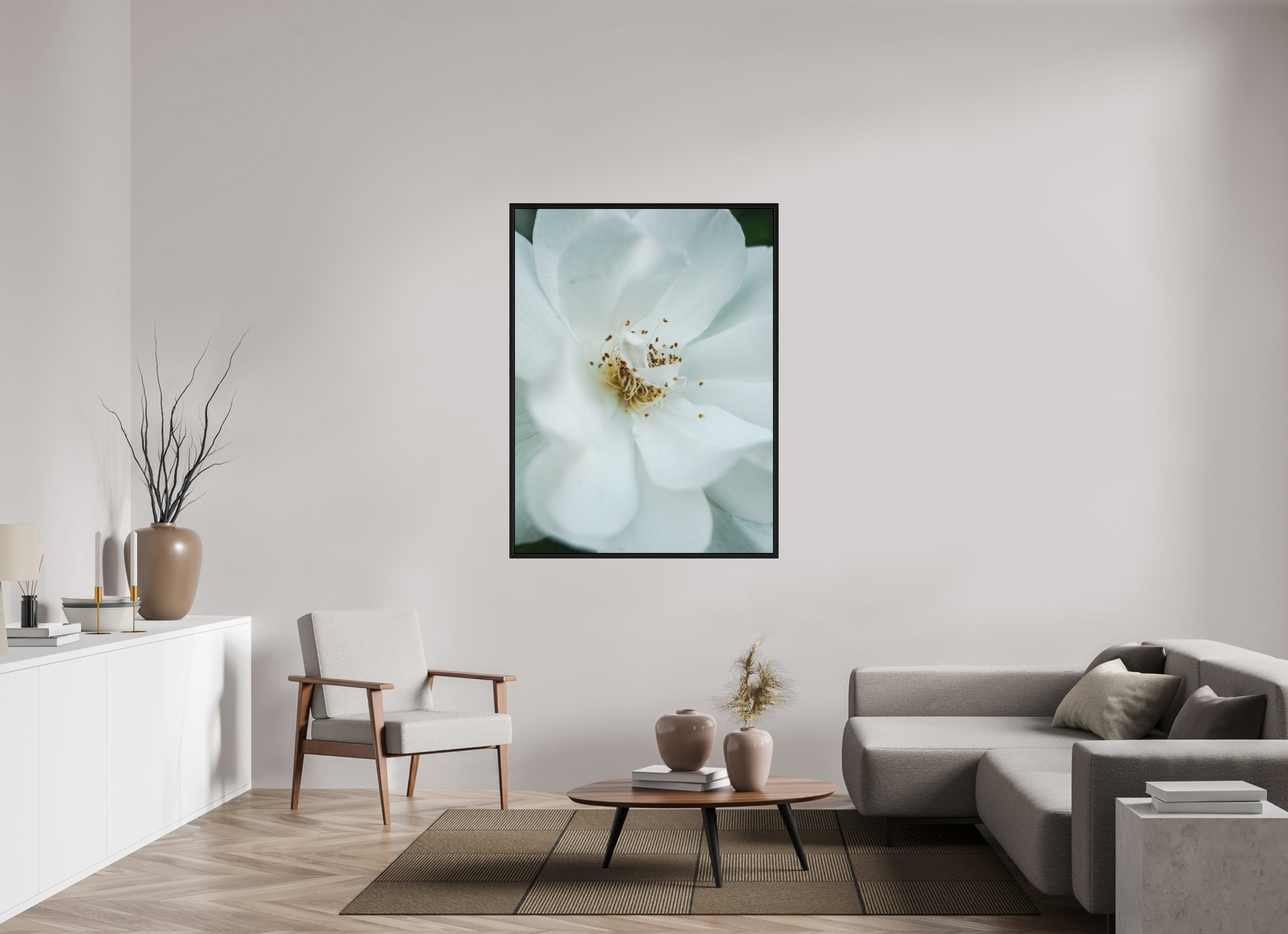 105 x 140 cm, Floater Frame White camelia