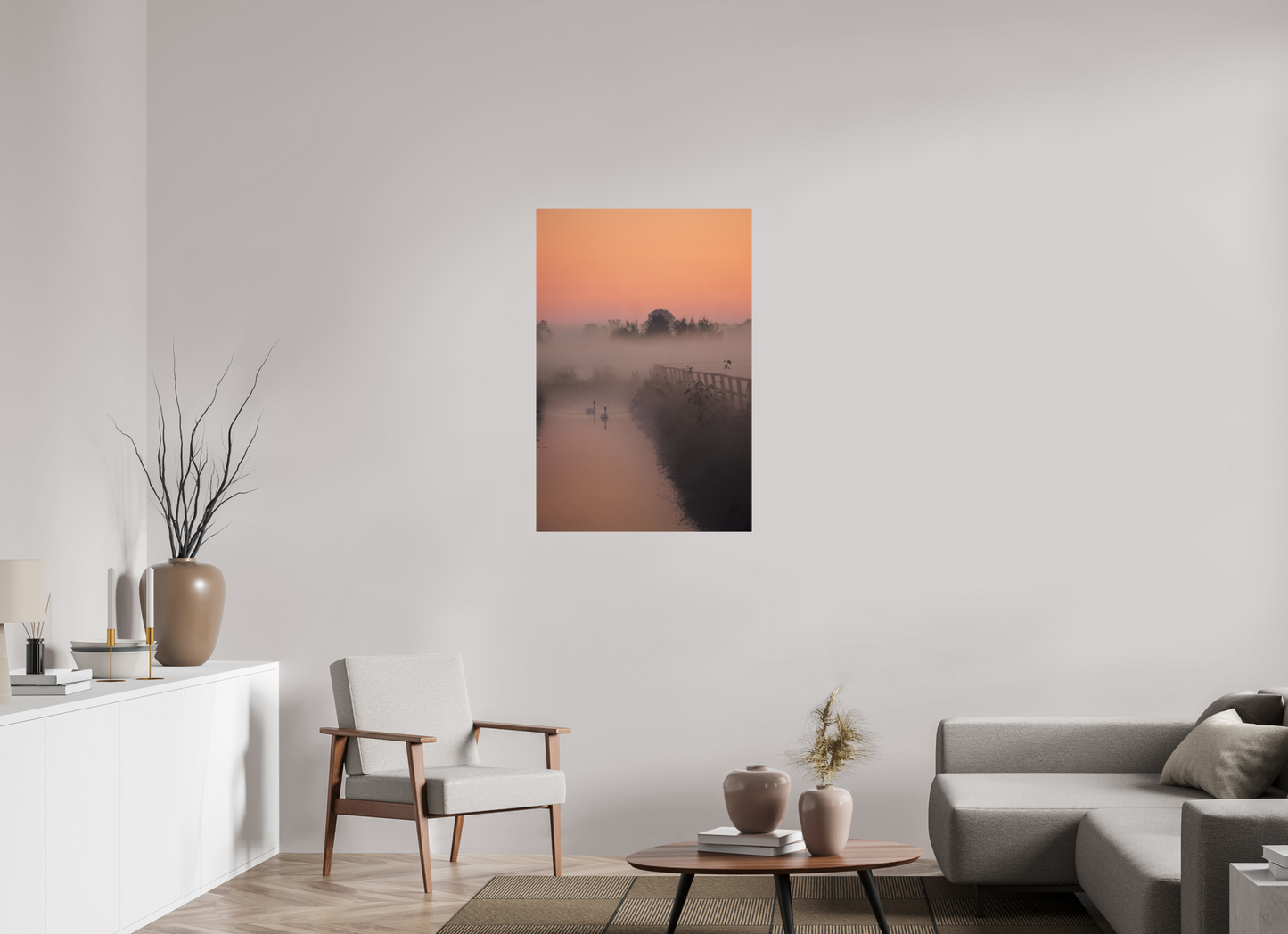 70 x 105 cm, Photo Print On Fuji Crystal DP II Swans in the Morning Mist